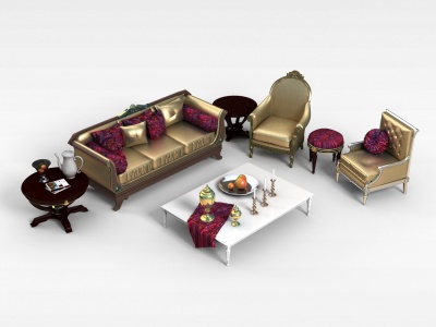 3d现代金色沙发茶几组合模型