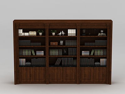 3d现代大型实木书柜模型