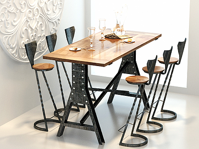 现代工业风餐桌椅模型3d模型