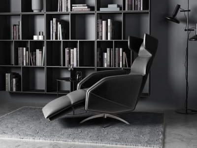 现代实木格子书柜休闲椅组合模型3d模型