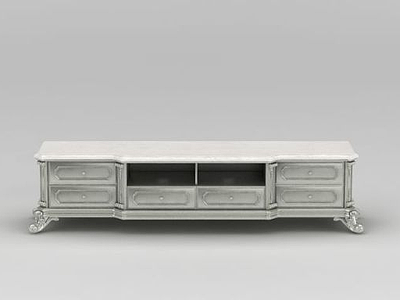 欧式实木白色电视柜模型