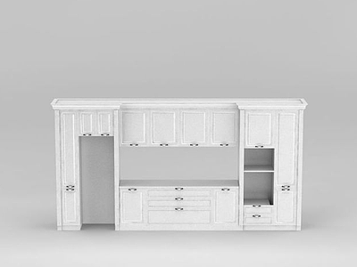 3d美式白色整体橱柜模型