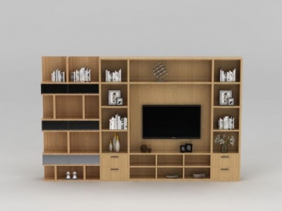 3d现代实木整体电视柜模型