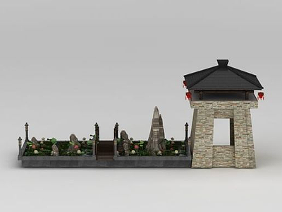 3d城楼木桥水池模型