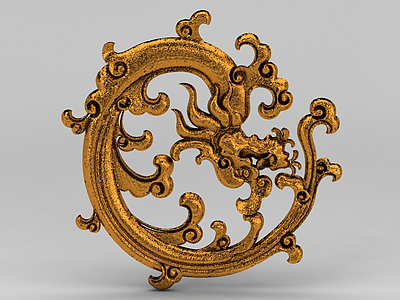 中式金属龙雕花饰品模型