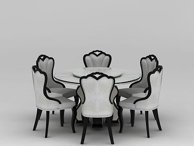 3d现代欧式圆形餐桌椅模型