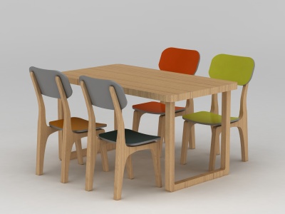 3d现代实木桌椅模型