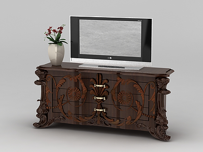 现代实木雕花电视柜模型3d模型