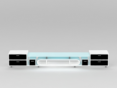 3d现代黑白拼色组合电视柜免费模型