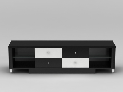 3d现代黑白拼色实木电视柜模型