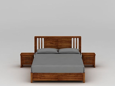 现代实木双人床模型3d模型