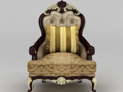 3d欧式印花布艺软包单人沙发椅模型