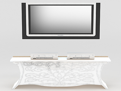 3d现代白色雕花电视柜模型