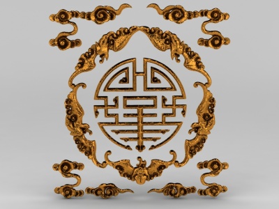 中式喜字金属雕花饰品模型3d模型