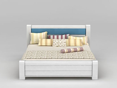 3d现代白色木板双人床模型