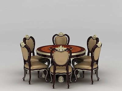 3d欧式圆形餐桌餐椅模型