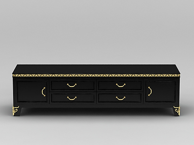 3d欧式黑色实木雕花电视柜模型