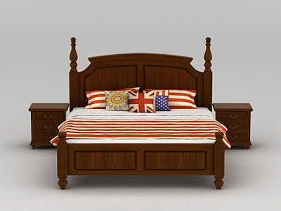 3d美式实木双人床模型