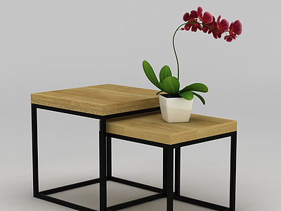 3d中式实木桌边几模型