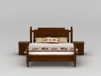 美式实木双人床模型3d模型