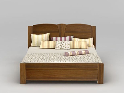3d简约木板双人床模型