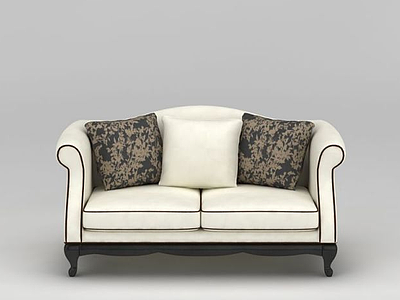 3d现代白色布艺双人沙发模型