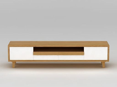 3d现代实木拼色电视柜模型