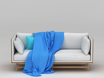 3d现代北欧风格白色布艺沙发模型