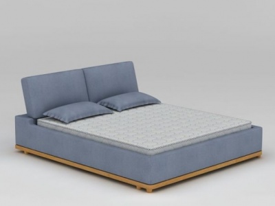 3d现代蓝色布艺双人床模型