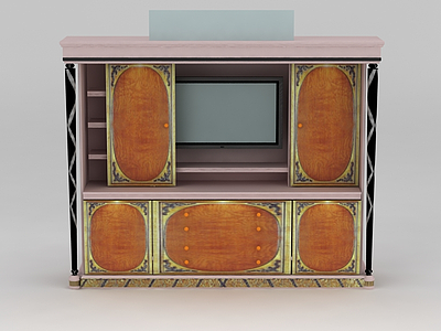 3d欧式粉色实木电视柜模型