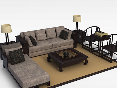 3d中式客厅沙发座椅组合模型