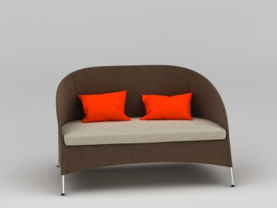 欧式拼色布艺休闲双人沙发椅模型