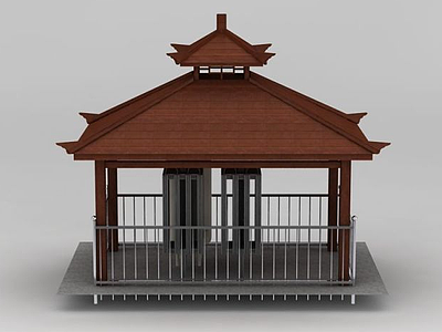 3d现代中式双层凉亭模型