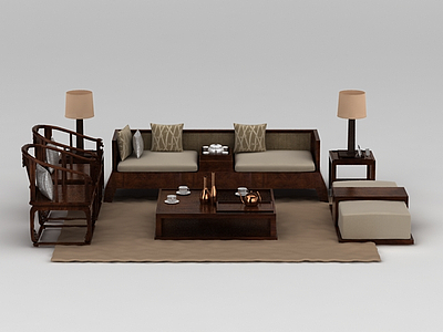3d中式实木组合沙发模型