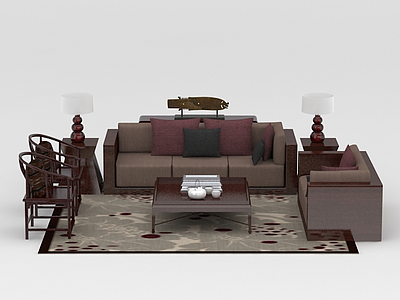 3d高档中式实木组合沙发免费模型