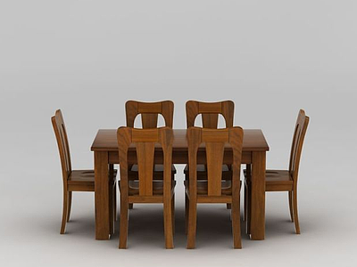 3d中式实木餐桌餐椅套装模型