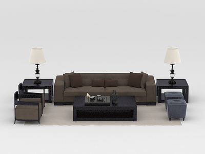现代咖色布艺组合沙发模型3d模型