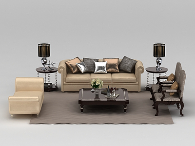 3d新中式沙发座椅茶几组合免费模型