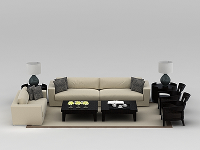 3d现代米色布艺组合沙发免费模型