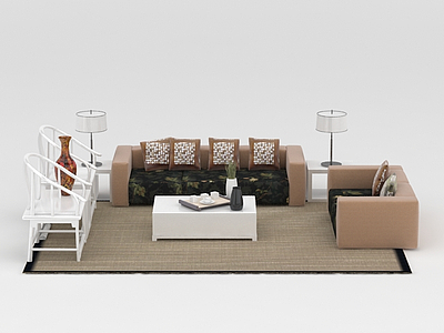 3d中式布艺组合沙发免费模型