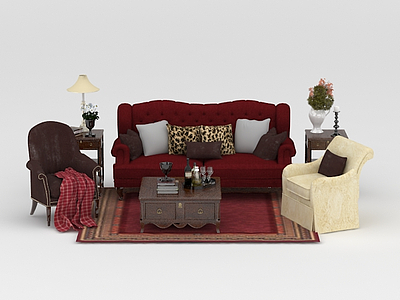 欧式客厅布艺软沙发模型3d模型