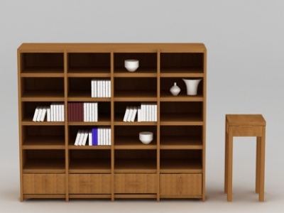 现代实木精美书柜模型3d模型