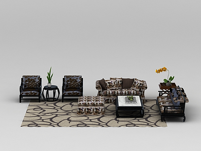 3d中式客厅组合沙发免费模型