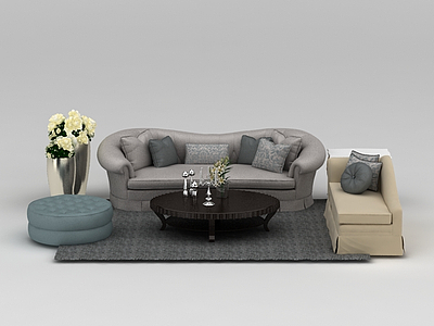 欧式灰色软包组合沙发模型