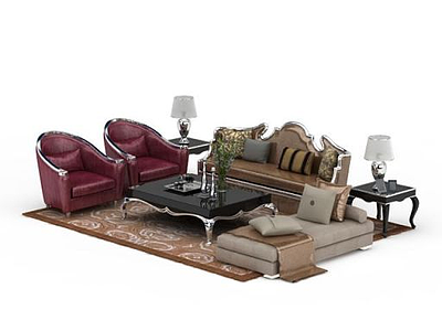 3d欧式高档沙发茶几套装免费模型