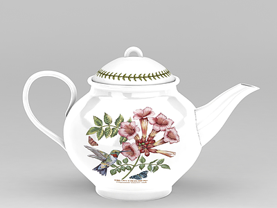 中式印花陶瓷茶壶摆件模型3d模型