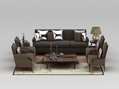 欧式高档布艺组合沙发模型3d模型