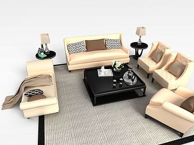 3d现代欧式客厅组合沙发模型
