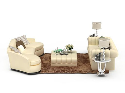 欧式米色软包组合沙发模型