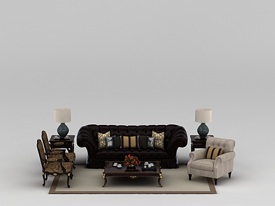 欧式软包组合沙发模型3d模型